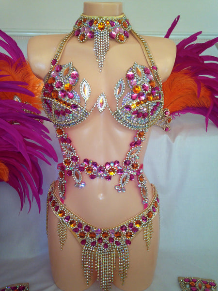 Pink/ Orange Samba Costume freeshipping - BrazilCarnivalShop