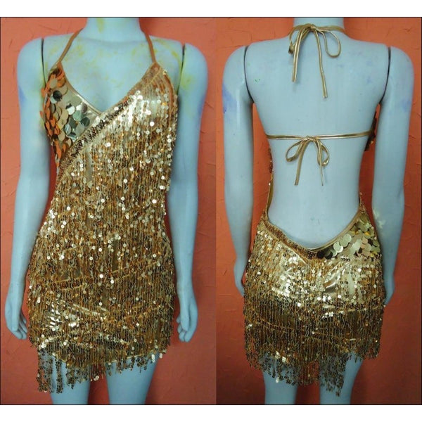Samba Bra Sequin/Beaded/Fringe, Gold - M/L by Western Fashion Inc. - Ronjo  Magic